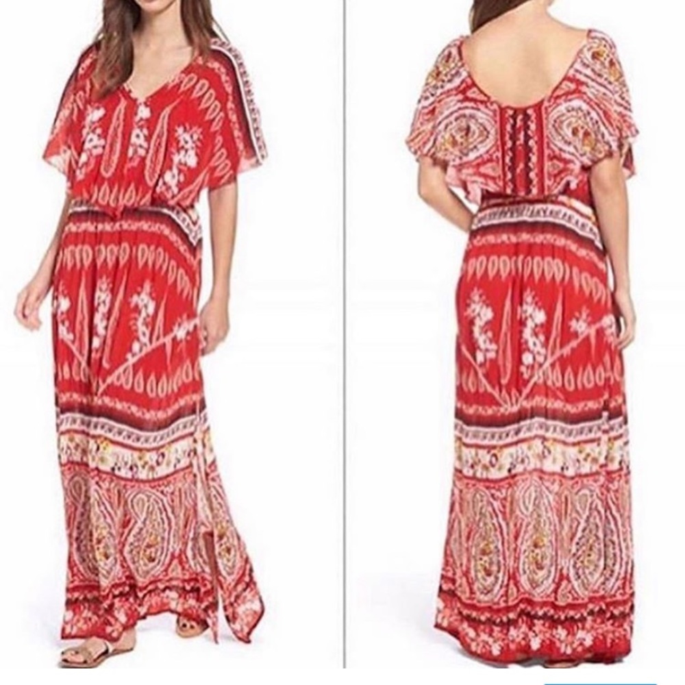 Red print maxi dress